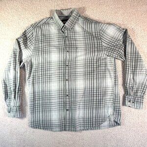 32 Bar Blues Mens Grey Plaid Button Down Shirt LS Cotton Size Large Comfy Cowboy